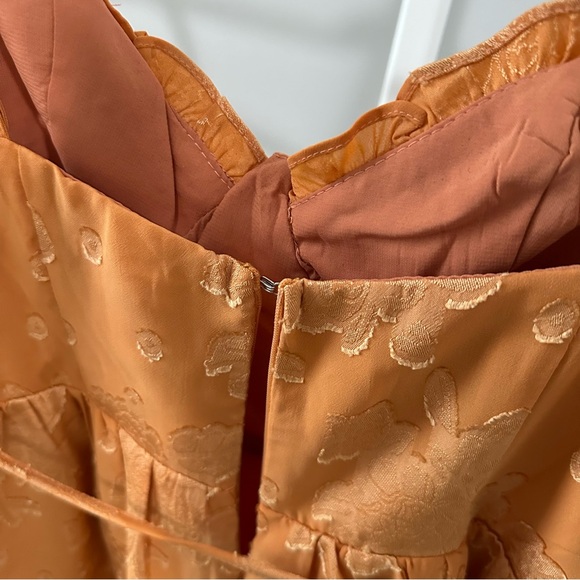 Fortune One Orange Floral Sweetheart Neckline Mini Dress - Picture 4 of 4